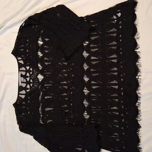 Valerie Stevens Black Lace V-Neck Sheer Top